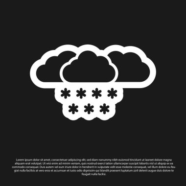 Siyah arka planda izole edilmiş kar simgesine sahip Siyah Bulut. Kar taneli bulut. Tek hava durumu simgesi. Kar işareti. Vektör İllüstrasyonu