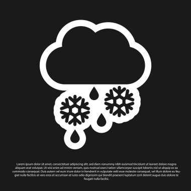 Kara bulutlu, karlı, yağmurlu ve kara arkaplanda izole edilmiş ay ikonu. Hava durumu simgesi. Vektör İllüstrasyonu