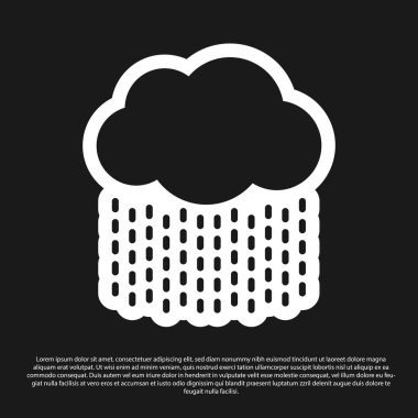 Siyah arkaplanda izole edilmiş yağmur ikonu olan Kara Bulut. Yağmur damlaları ile yağmur bulutu yağışı. Vektör İllüstrasyonu