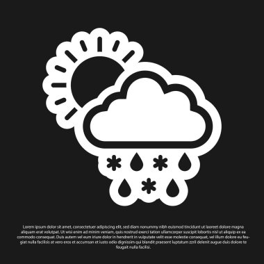 Siyah zemin üzerinde kar, yağmur ve güneş ikonu olan kara bulut. Hava durumu simgesi. Vektör İllüstrasyonu