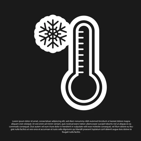 Czarny termometr meteorologiczny mierzący ciepło i zimną ikonę izolowany na czarnym tle. Urządzenia termometryczne pokazujące gorącą lub zimną pogodę. Ilustracja wektora — Wektor stockowy