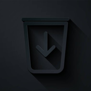 Kağıt kesiği siyah arkaplanda izole edilmiş çöp satırı simgesine gönder. Kağıt sanatı tarzı. Vektör İllüstrasyonu