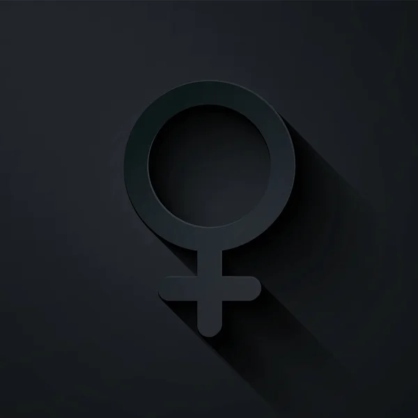 Papier découpé icône de symbole de genre féminin isolé sur fond noir. Le symbole de Vénus. Le symbole d'un organisme féminin ou d'une femme. Style art du papier. Illustration vectorielle — Image vectorielle