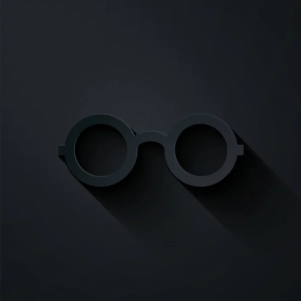 Pappersklipp Glasikonen isolerad på svart bakgrund. Symbolen för glasögonbåge. Papperskonst. Vektor Illustration — Stock vektor
