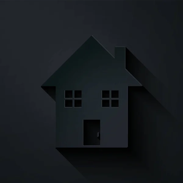 Ікона будинку з паперу ізольована на чорному тлі. Домашній символ. Паперовий стиль. Векторний приклад — стоковий вектор