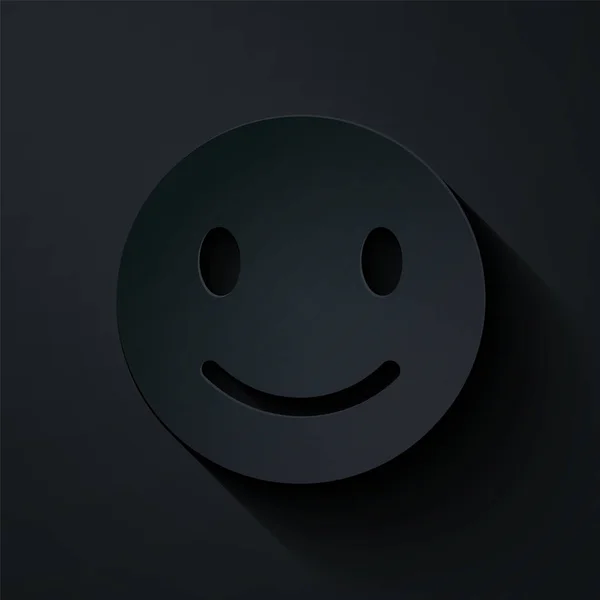 Papírvágás Mosoly arc ikon elszigetelt fekete háttérrel. Mosolygós hangulatjel. Boldog mosolygós chat szimbólumot. Papírművészeti stílus. Vektorillusztráció — Stock Vector