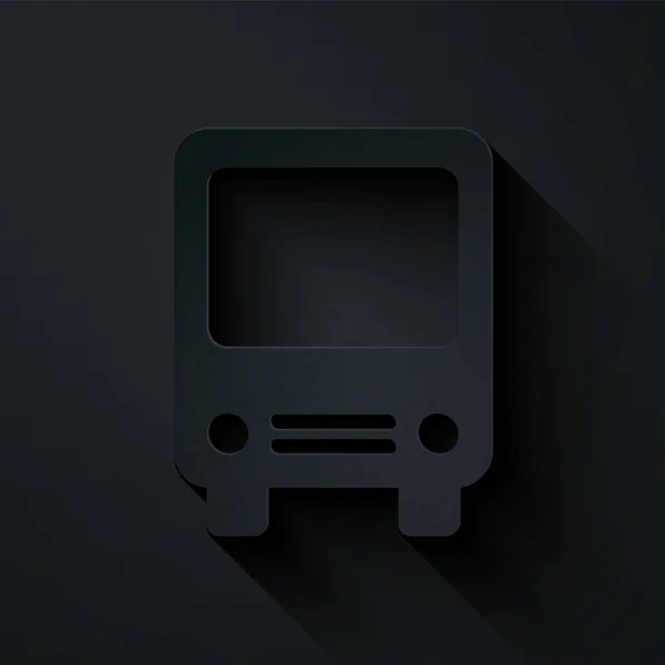 Papier gesneden Bus pictogram geïsoleerd op zwarte achtergrond. Transportconcept. Bus tour transport bord. Toerisme of symbool van een openbaar voertuig. Papierkunst stijl. Vector Illustratie — Stockvector