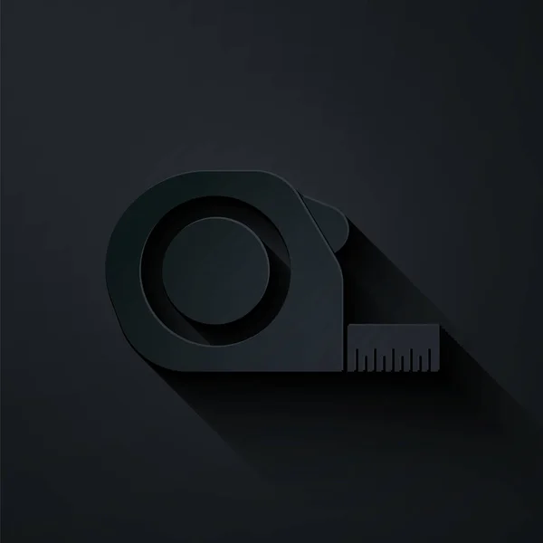 Papiergeschnittenes Roulette-Bausymbol isoliert auf schwarzem Hintergrund. Maßband-Symbol. Papierkunst. Vektorillustration — Stockvektor