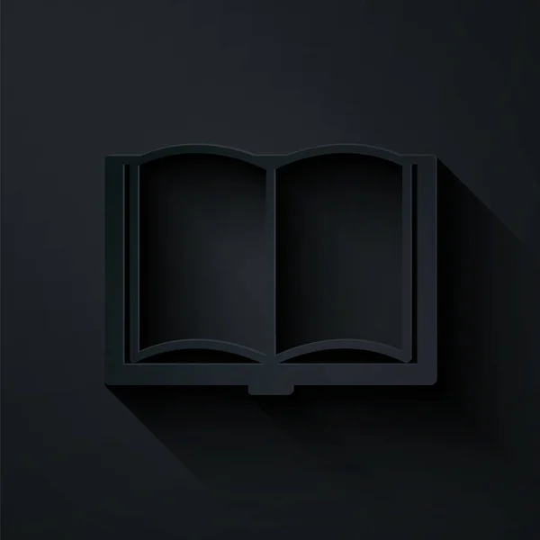 Corte de papel Ícone de livro aberto isolado no fundo preto. Estilo de arte de papel. Ilustração vetorial — Vetor de Stock