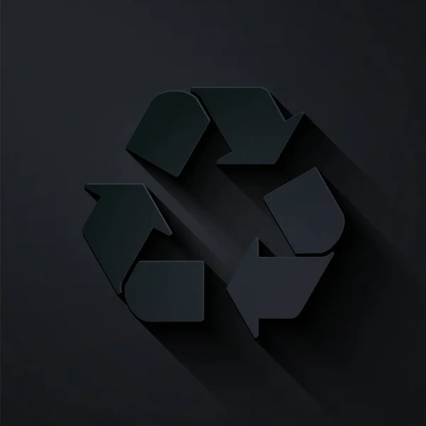 Symbolsymbol für Papierschnitt isoliert auf schwarzem Hintergrund. Rundpfeil-Symbol. Umwelt recyclingfähig go green. Papierkunst. Vektorillustration — Stockvektor