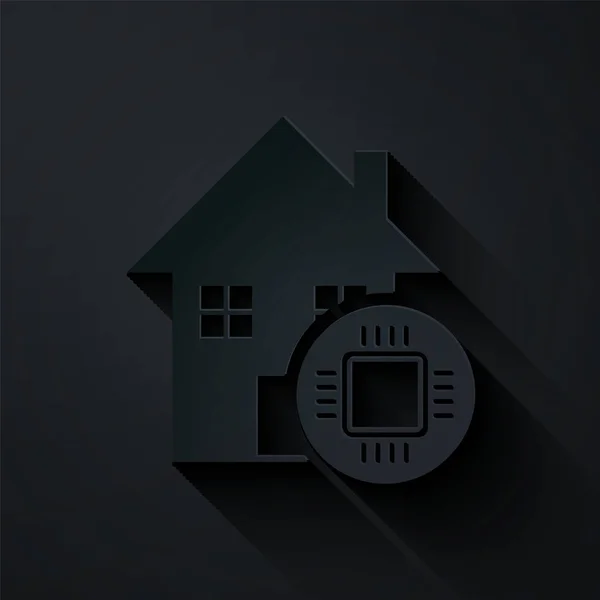 Papiergeschnittenes Smart-Home-Symbol isoliert auf schwarzem Hintergrund. Fernbedienung. Papierkunst. Vektorillustration — Stockvektor
