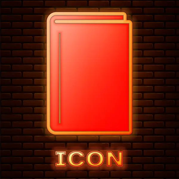 Icono Brillante Libro Neón Aislado Fondo Pared Ladrillo Ilustración Vectorial — Vector de stock