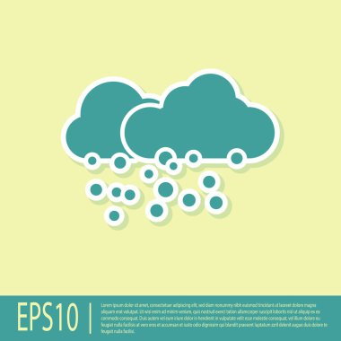 Sarı zemin üzerinde kar ikonu olan Yeşil Bulut. Kar taneli bulut. Tek hava ikonu. Kar tabelası. Vektör İllüstrasyonu