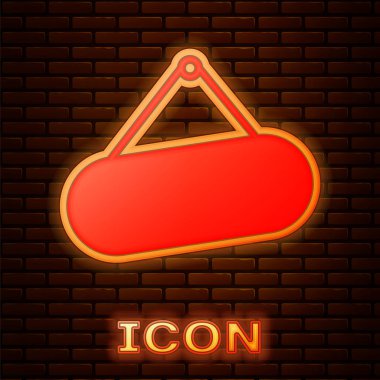 Parlayan Neon Signboard asılı simgesi tuğla duvar arka planda izole. Reklam Bar, kafe, pub, Restoran için uygundur. Vektör Illustration