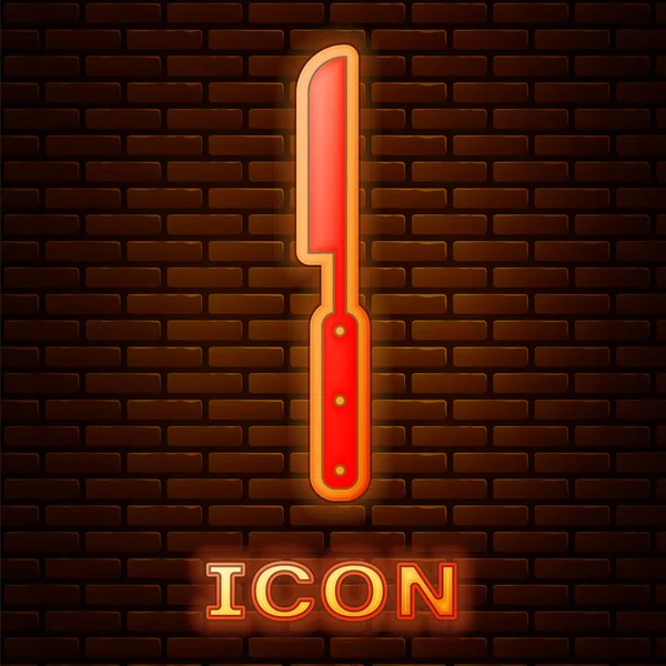 Icono Brillante Cuchillo Barbacoa Neón Aislado Fondo Pared Ladrillo Icono — Vector de stock