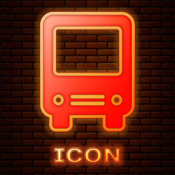 Иконка Светящегося Неонового Автобуса Изолирована Фоне Кирпичной Стены Концепция Транспортировки — стоковый вектор