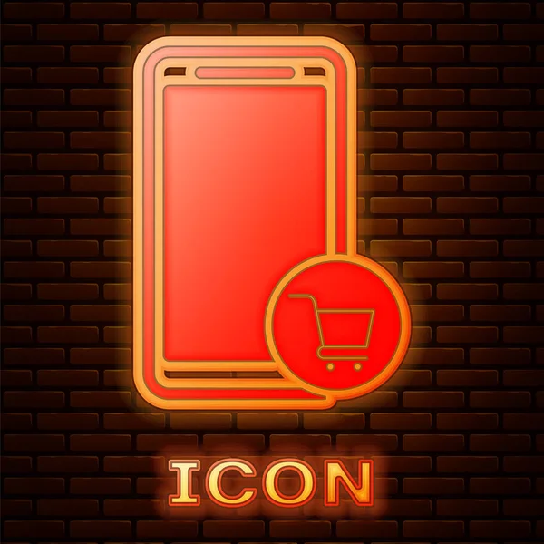 Neon Incandescente Icona Del Telefono Cellulare Del Carrello Isolato Sfondo — Vettoriale Stock