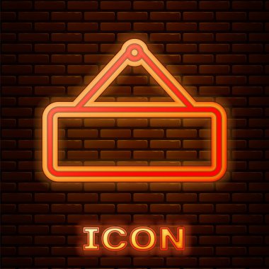 Parlayan Neon Signboard asılı simgesi tuğla duvar arka planda izole. Reklam Bar, kafe, pub, Restoran için uygundur. Vektör Illustration