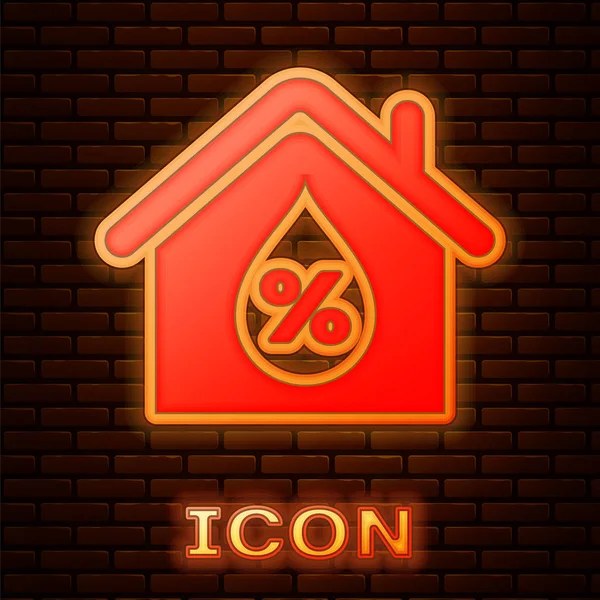 Glowing Neon House Humidity Icon Isolated Brick Wall Background Weather — Stock Vector