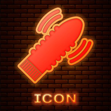Seks oyunları ikonu için parlak neon vibratör tuğla duvar arkasında izole edilmiş. Yetişkinler için seks oyuncağı. Samimiyet için vajinal egzersiz makineleri. Vektör İllüstrasyonu