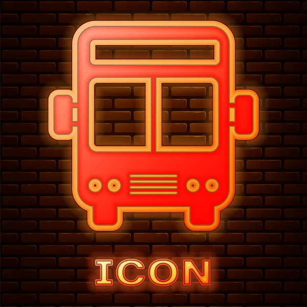 Иконка Светящегося Неонового Автобуса Изолирована Фоне Кирпичной Стены Концепция Транспортировки — стоковый вектор