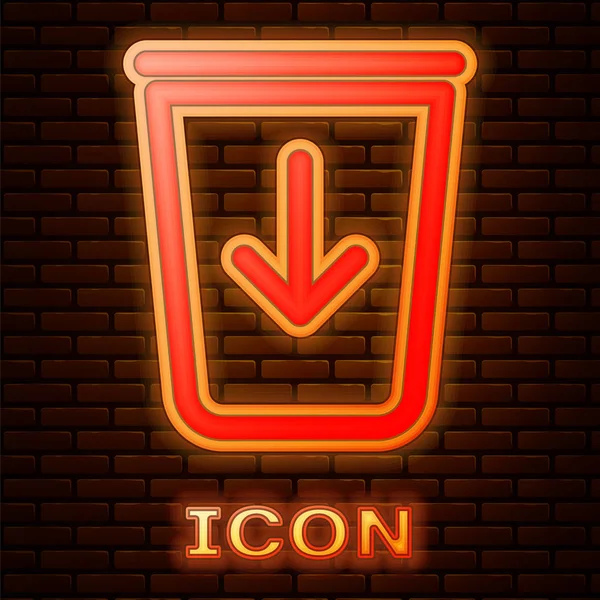 Glowing Neon Send Trash Line Icon Isolated Brick Wall Background — Stock Vector