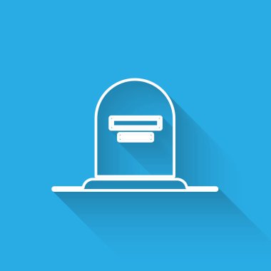 Üzerinde Rip yazan beyaz çizgi Tombstone uzun gölgeli bir simge. Mezar ikonu. Vektör İllüstrasyonu