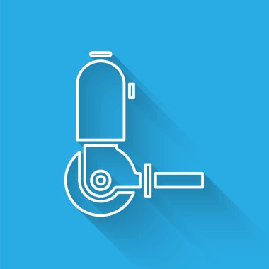 Beyaz çizgi açılı öğütücü simgesi uzun gölgeli izole edilmiş. Vektör İllüstrasyonu