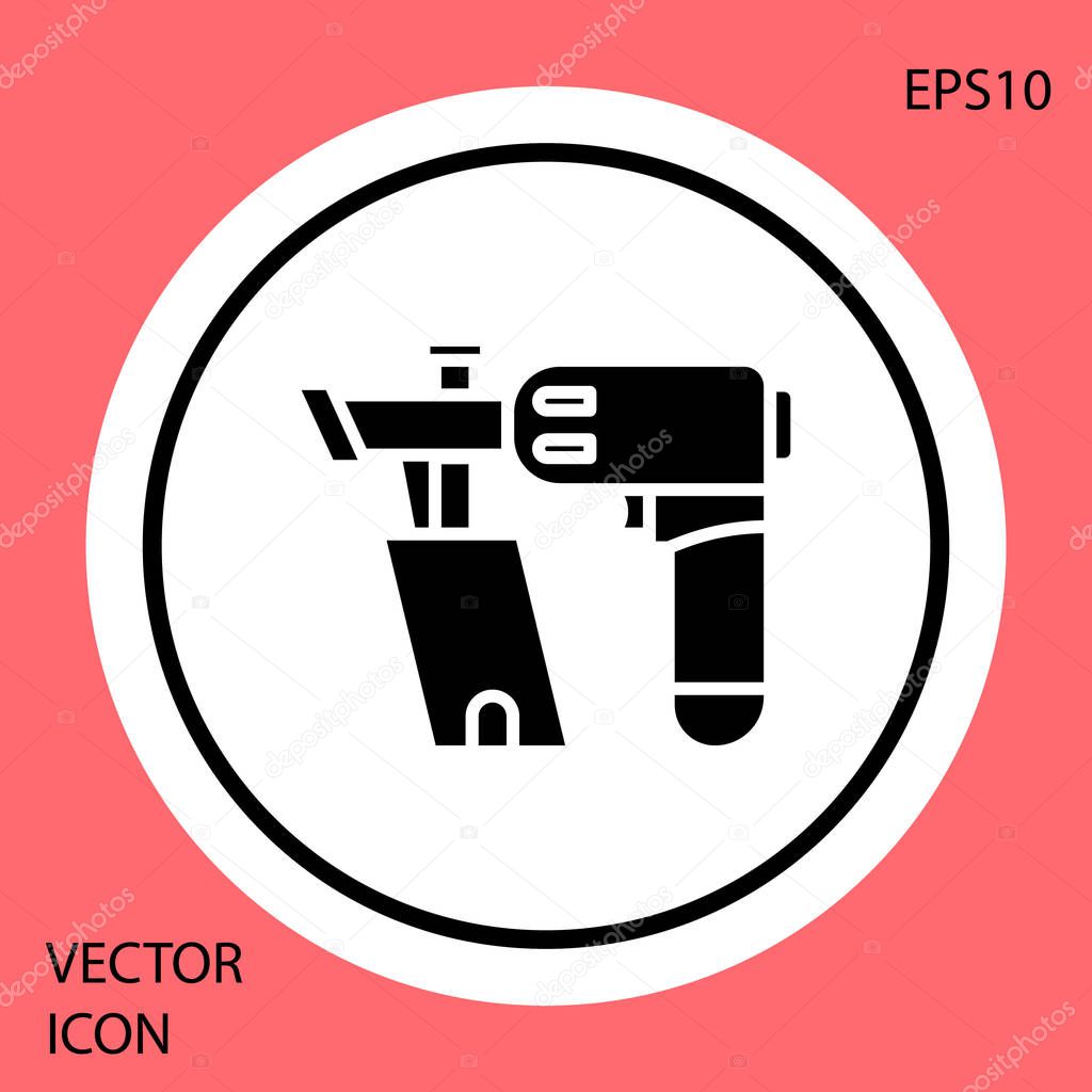 Black Nail gun icon isolated on red background. White circle button. Vector Illustration