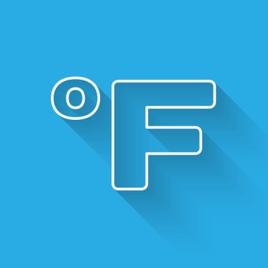 Beyaz çizgi Fahrenheit simgesi uzun gölgeli izole edilmiş. Vektör İllüstrasyonu