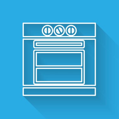 Beyaz çizgi fırın simgesi uzun gölgeli izole edilmiş. Fırın tabelası. Vektör İllüstrasyonu