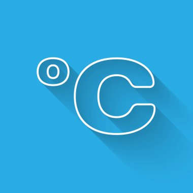 Beyaz çizgi Celsius simgesi uzun gölgeli izole edilmiş. Vektör İllüstrasyonu