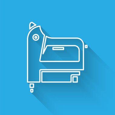 Beyaz çizgi elektrikli tel zımba ikonu uzun gölgeli izole edilmiş. Çalışan alet. Vektör İllüstrasyonu