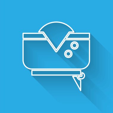 White line Pirate hat icon isolated with long shadow.  Vector Illustration