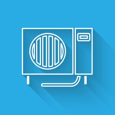 Beyaz çizgi klima ikonu uzun gölgeli izole edilmiş. Sistemin havalandırmasını böl. Soğuk ve soğuk iklim kontrol sistemi. Vektör İllüstrasyonu