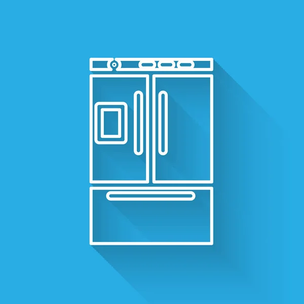 Ligne Blanche Icône Réfrigérateur Isolé Avec Une Ombre Longue Réfrigérateur — Image vectorielle