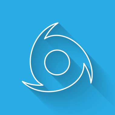 Beyaz çizgi Tornado simgesi uzun gölgeli izole edildi. Kasırga, kasırga, fırtına bacası, kasırga ya da hortum ikonu. Vektör İllüstrasyonu