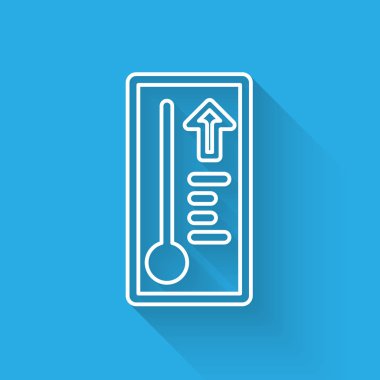 Beyaz çizgi Meteoroloji termometresi ısıyı ve soğuk ikonu uzun gölgede izole ediyor. Termometre termometresi sıcak ya da soğuk hava gösteriyor. Vektör İllüstrasyonu