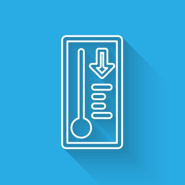 Beyaz çizgi Meteoroloji termometresi ısıyı ve soğuk ikonu uzun gölgede izole ediyor. Termometre termometresi sıcak ya da soğuk hava gösteriyor. Vektör İllüstrasyonu