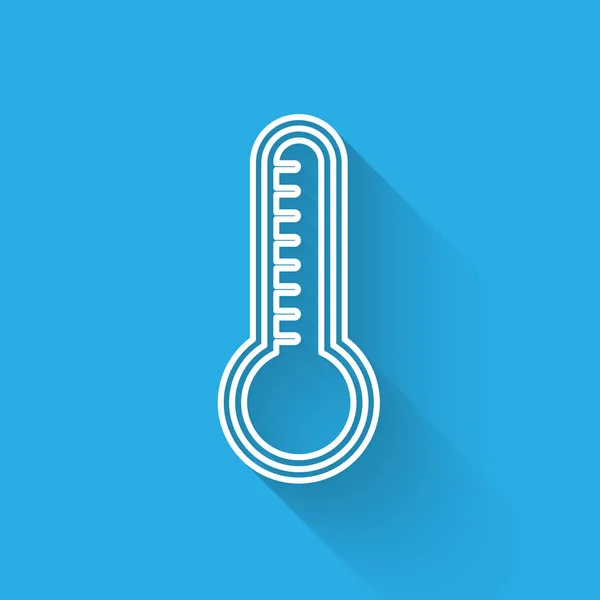 白线气象温度计测量与长影隔离的冷热图标 显示炎热或寒冷天气的温度计设备 病媒图解 — 图库矢量图片