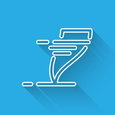 Beyaz çizgi Tornado simgesi uzun gölgeli izole edildi. Kasırga, kasırga, fırtına bacası, kasırga ya da hortum ikonu. Vektör İllüstrasyonu