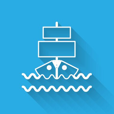 Beyaz çizgi gemi simgesi uzun gölgeli izole edildi. Vektör İllüstrasyonu