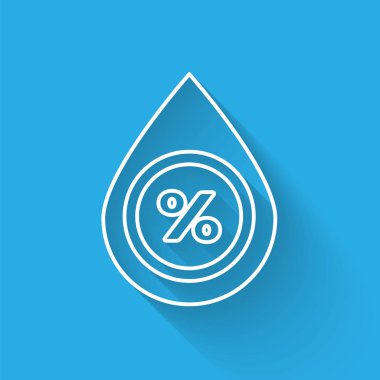 Beyaz çizgi Su bırakma yüzdesi simgesi uzun gölgeli izole edilmiş. Nem analizi. Vektör İllüstrasyonu