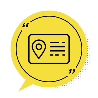 Siyah Adres Defteri simgesi beyaz arkaplanda izole edildi. Telefon rehberi. Sarı konuşma balonu sembolü. Vektör İllüstrasyonu