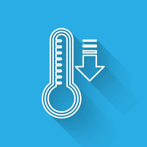 Witte Lijn Meteorologie Thermometer Meten Warmte Koude Pictogram Geïsoleerd Met — Stockvector