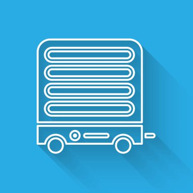 Beyaz çizgi elektrikli ısıtıcı ikonu uzun gölgeli izole edilmiş. Uzaktan kumandalı kızıl ötesi ısıtıcı. Klima kontrolü. Vektör İllüstrasyonu