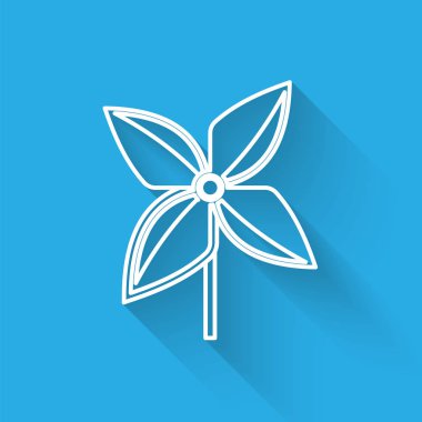 Beyaz çizgili fırıldak simgesi uzun gölgeli. Yel değirmeni oyuncak ikonu. Vektör İllüstrasyonu