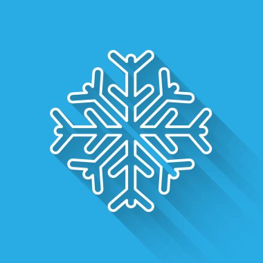 Beyaz çizgi Kar Tanesi simgesi uzun gölgeli izole edilmiş. Vektör İllüstrasyonu