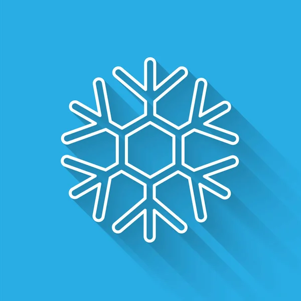 Witte Lijn Snowflake Icoon Geïsoleerd Met Lange Schaduw Vector Illustratie — Stockvector