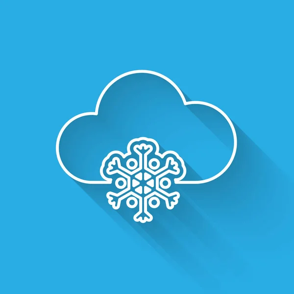 Línea Blanca Nube Con Icono Nieve Aislada Con Sombra Larga — Vector de stock